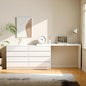8 Drawer Vanity Dresser Combo with Extendable Table & L-Shaped Desk, White MDF Large Dresser for Bedroom, Adjustable Makeup Dressing Table with Wide Storage, Desk and Vanity Combo for Small Spaces