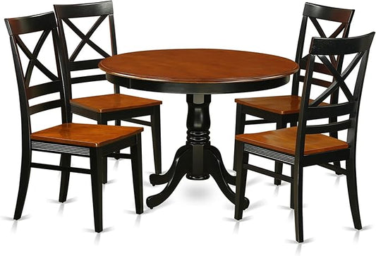 East West Furniture HLQU5-BCH-W 5 Piece Dining Room Furniture Set Includes a Round Kitchen Table with Pedestal and 4 Dining Chairs, 42x42 Inch, Black & Cherry