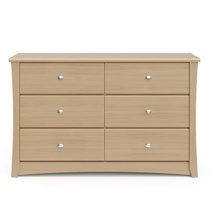 Storkcraft Crescent 6 Drawer Double Dresser (Driftwood) – GREENGUARD Gold Certified, Nursery Dresser for Kids Bedroom