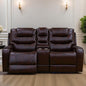 Loveseat Recliner Sofa, Reclining Loveseat Leather Couch with Storage Console, Modern Comfy Home Theater Seating Power Recliner Chair with Cup Holders for Living Room Furniture Sets, Brown