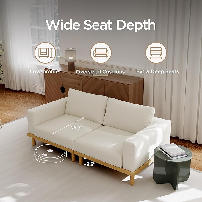 Acanva Minimalist Modular Sectional Sofa for Living Room, Wide & Deep Seat Convertible Furniture Set with Metal Frame and Movable Covers, L-Shaped Couch, Off White