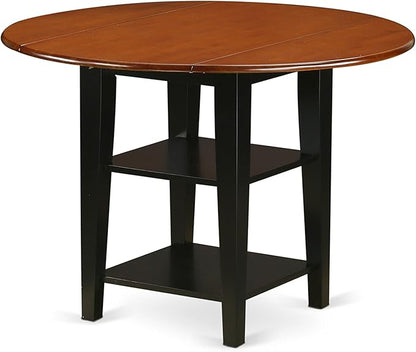 East West Furniture SUAN3-BCH-W 3 Piece Dining Room Table Set Contains a Round Dining Table with Dropleaf & Shelves and 2 Wood Seat Chairs, 42x42 Inch, Black & Cherry