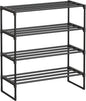 SONGMICS Shoe Rack, 4-Tier Shoe Organizer, Metal Storage Shelf, Upright or Upside Down, for 10-15 Pairs, Stackable, for Entryway, 11.8 x 26.8 x 29.5 Inches, Black ULSA204B01
