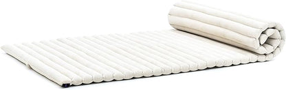 Leewadee - Foldable Floor Mattress - Japanese Roll Up Futon -Trifold Tatami Mat- Guest Floor Bed - Camping Mattress - Thai Massage Mat, Kapok Filled, 75 x 28 inches, Ecru