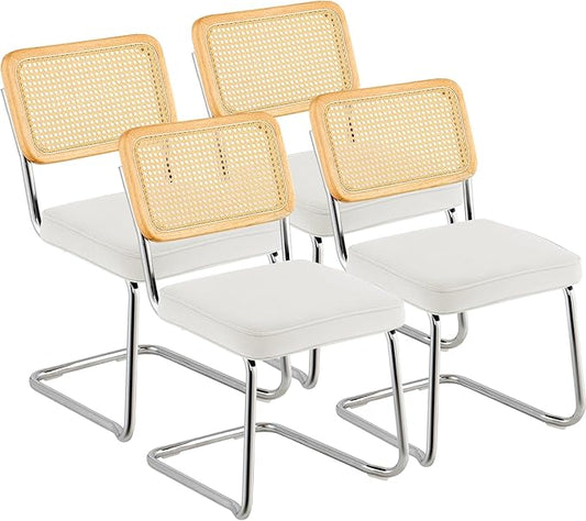 VEVOR Rattan Dining Chairs Set of 4, Mid Century Modern Dining Chair, Upholstered Velvet Accent Chair with Rattan Back, Retro Dining Room Kitchen Chair for Living Room, Bedroom(18.1 Inch)