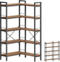 Huuger 5 Tier Bookshelf, L Shaped Corner Bookshelf with 10 Open Shelves, 49.4 Inch Straight Wide Bookcase with Metal Frame and Wooden Board, Adjustable Feet, Rustic Brown