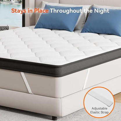 ELEMUSE 3 Inch Full Memory Foam Mattress Topper, High Density Gel Foam Bed Toppers with Cooling Pillowtop for Back Pain Relief, Medium Firm Mattress Pad for Comfort Body Support