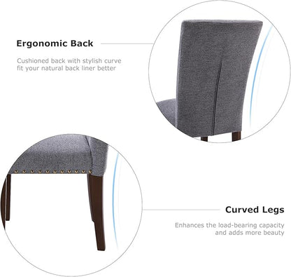 COLAMY Upholstered Parsons Dining Chairs Set of 6, Fabric Dining Room Kitchen Side Chair with Nailhead Trim and Wood Legs - Dark Grey