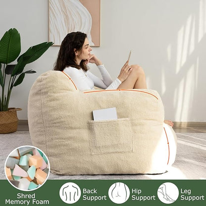 HIGOGOGO Giant Bean Bag Chairs for Adults,Big Comfy Chair Sofa for Bedroom Living Room, Large Lazy Bean Bag Chair with Pocket Armrests for Gaming, Reading