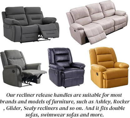 2 Sets of Metal Recliner Release Pull Handle, Universal Heavy Duty Sofa Release Lever Pull Handle with Cable, Recliners Repair Replacement Parts Fits Most Furniture Recliner Couch Sofa Chair