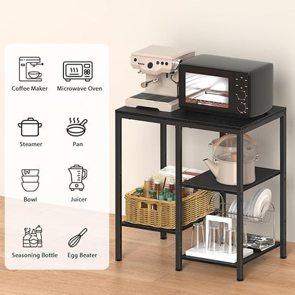 Kitchen Microwave Stand,4-Tier Adjustable Bakers Rack,Multi-Purpose Kitchen Storage Cart for Coffee Station,Space-Saving Metal Appliance Shelf for Living Room (Coal-Black)