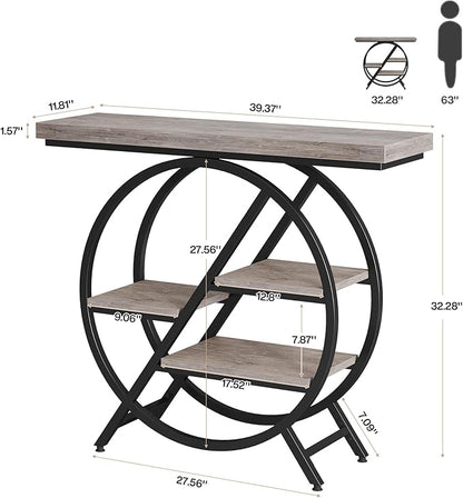 Tribesigns 40-Inch Console Table, 4-Tier Entryway Table with Storage Shelves, Industrial Hallway Sofa Table with Geometric Metal Frame, Accent Table for Living Room, Entryway (Gray)