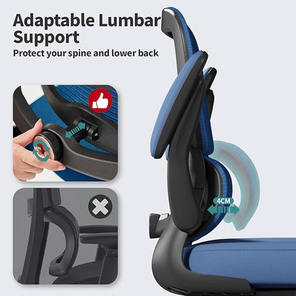 TRALT Office Chair - Ergonomic Desk Chair with Adjustable Lumbar Support, Mesh Computer Chair, Executive Chairs for Home Office Comfortable Lumbar Support (Deep Blue)