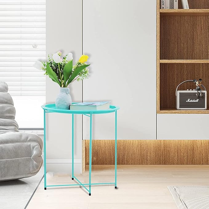 Garden 4 you End Table Set of 2, Outdoor Side Table, Small Patio Table Metal Side Table, Round Folding Side Table, for Outdoor and Living Room,Green