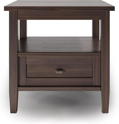 SIMPLIHOME Warm Shaker SOLID WOOD 20 inch Wide Rectangle Transitional End Table in Warm Walnut Brown for the Living Room and Bedroom