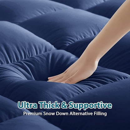 CYMULA Full Size Mattress Topper - Extra Thick Cooling Mattress Pad Cover for Back Pain - Soft Mattress Protector Firm Bed Topper Pillow Top with 8-21 Inch Deep Pocket 3D Snow Down Alternative Fill