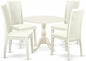 East West Furniture DMIP5-LWH-W 5 Piece Dining Room Furniture Set Includes a Round Kitchen Table with Dropleaf and 4 Dining Chairs, 42x42 Inch, Linen White