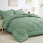 HEVUMYI Light Green Cali-King Comforter Set - 7-Piece All Season Bed in a Bag Cali-King, Ultra Soft Bedding Set with Comforter, Flat Sheet, Fitted Sheet, Pillowcases, Pillow Shams