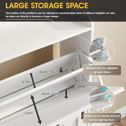 Maupvit Shoe Storage Cabinet with 2 Flip Drawers, Freestanding Organizer with Metal Legs for Entryway, Narrow Shoe Rack Cabinet, Black White