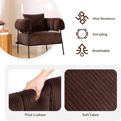 HollyHOME Modern Velvet Accent Chair, Upholstered Comfy Reading Chair, Fabric Large Lazy Arm Chair with Soft Cushion, Metal Frame Lounge Sofa Chair for Living Room, Bedroom, Balcony, Coffee