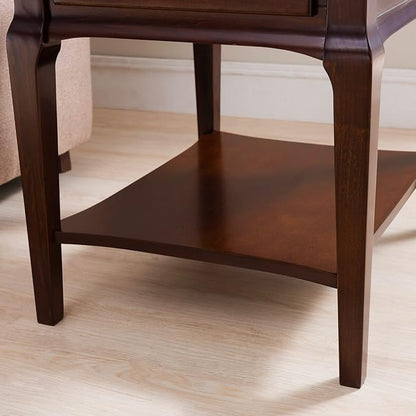 Leick Home Stratus End Table, 1 Drawer, Display Shelf, Solid Wood, 30 in x 12 in x 28 in, Heartwood Cherry, 22007