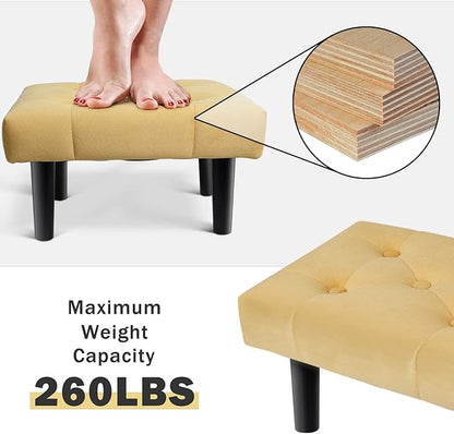 HOUCHICS Small Footstool Ottoman,Velvet Soft Footrest Ottoman with Wood Legs,Sofa Footrest Extra Seating for Living Room Entryway Office(Yellow 1PACK)