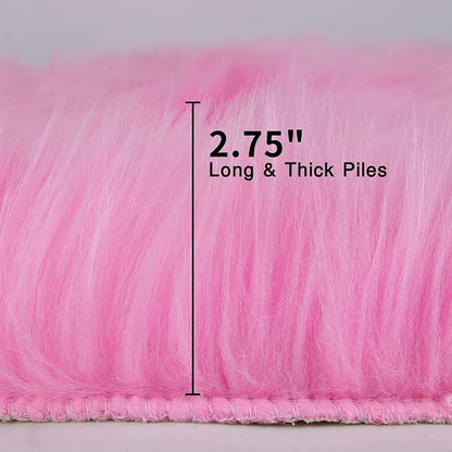 duduta Hot Pink Faux Fur Rug 3x5 ft, Fluffy Shag Rectangular Sheepskin Rug for Bedroom Nursery Living Room Dorm Washable