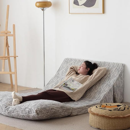 N&V Folding Chainse Lounger Bean Sofa, Foam Filling Folding Matress Sofa, Includes Removable and Machine Washable Cover, Soft Premium Faux Fur, White