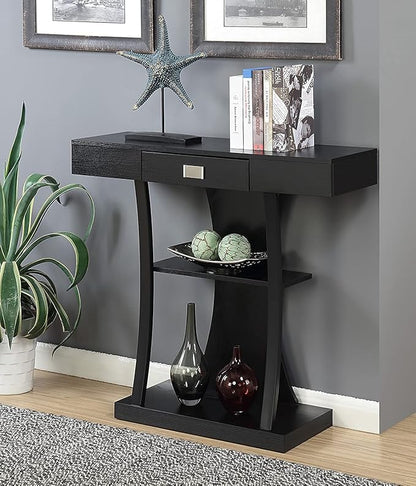 Convenience Concepts Newport Harri Console Table 36" - Modern Sofa Table with Storage Shelves, One Drawer Narrow Entryway Hall Table for Living Room, Black