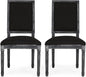 Christopher Knight Home Regina French Country Dining Chairs Set of 2, Wooden Dining Room Chair, High Back Kitchen Side Chair, Fabric Upholstered Armless Extra Seat, Black and Gray