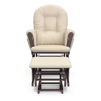 Storkcraft Premium Hoop Glider & Ottoman (Espresso with Beige) — GREENGUARD Gold Certified, Solid Wood Craftsmanship, Convenient Storage Pockets, Smooth-Gliding Chair for Nursery, Multi-Award-Winning