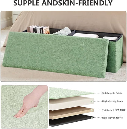 43 Inches Storage Ottoman Bench - Extra Large Foldable Ottoman with Storage, Bench for Living Room, Bedroom, Entryway - Green