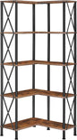 HOOBRO Corner Bookshelf, 5-Tier L-Shaped Bookcase, Industrial Open Display Shelf Tall Storage Organizer, Vertical Storage Rack, for Living Room, Home Office, Rustic Brown and Black BF60SJ01