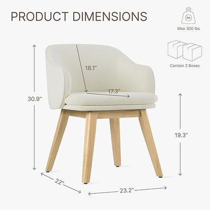 Wooden Dining Chairs Set of 4, Fabric Upholstered Modern Dining Room Chairs with Barrel Backrest & Double-Layer Thick Cushion for Living Room, Restaurant, Kitchen and Café, Beige, 2 Boxs
