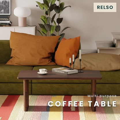 Bambos Coffee Table - Solid Mango Wood Center Table – Handcrafted Living Room Furniture for Apartment, Patio, Home Decor - Compact Sofa Table, Easy Assembly, Modern Accent Piece with Walnut Finish