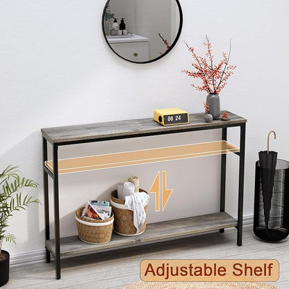 Narrow Console Table, 47 Inch Sofa Table with Adjustable Shelf, 2-Tier Long Skinny Table for Hallway, Entryway, Living Room, Foyer, Grey