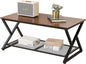 SENIG Coffee Table with Storage Shelf, Industrial Metal Wood Living Room Tables, Rectangle Center Table 39 Inch, Vintage Simple 2 Tier Cocktail Table, Brown