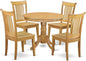 East West Furniture ANPO5-OAK-W 5 Piece Kitchen Table Set for 4 Includes a Round Dining Room Table with Pedestal and 4 Dining Chairs, 36x36 Inch, Oak