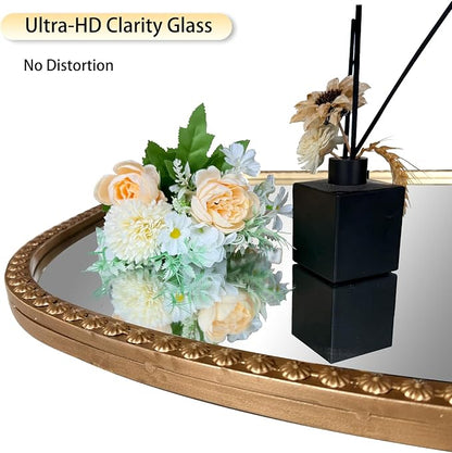 Large Arched Mirror, 20"x53" Gold Arch Floor Mirrors for Dressing, Metal Beaded Frame Decorative Accent Mirror, Ornate Vintage Mirrors for Living Room Bedroom Bathroom Entryway
