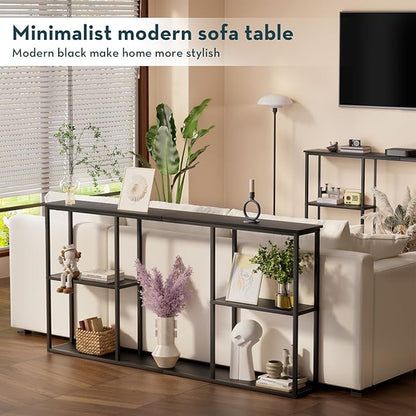 WOHOMO Black Console Table,3-Tier Small Entryway Table,Long Sofa Table for Hallway,Living Room(63 inch)