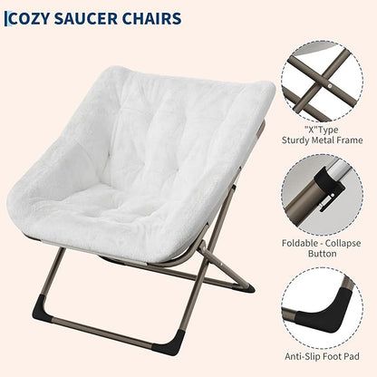 Comfy Chair for Adults, Foldable Living Room Chairs, Soft Faux Fur Folding Lounge for Bedroom Living Room Dorm Rooms, Flexible Reading Chair for Teens (2, White, X-Large)