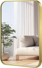 20x28 Inch Gold Mirror, Framed Rectangle Mirror with Rounded Corner, Brushed Brass Mirror, Gold Bathroom Mirror for Over Sink, Vanity, Living Room, Bedroom, Horizontal/Vertical