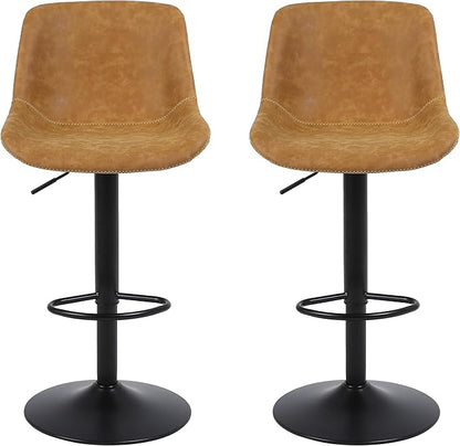 Bar Stools, Swivel Counter Height Barstools with Back, Adjustable Modern Bar Chairs, Tall Armless PU Leather Kitchen Island Stool (Yellow, Set of 4)