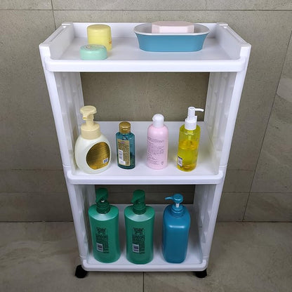 3 Tier Rolling Storage Cart Organizer Shelf on Wheels Movable Organization Rack with Wheels Shelving Unit Trolley for Bathroom Laundry Room Office Utility Cart (Taller Size)