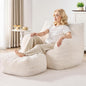 Giant Bean Bag Chairs for Adults with Ottoman, Faux Fur Boneless Chaise Couch Filler with Memory Foam,Large BeanBag Lounge Lazy Floor Sofa Accent Chair for Living Room,Bedroom & Game Rooms
