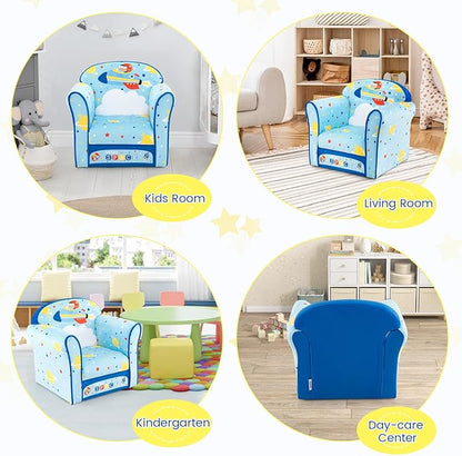 Costzon Kids Couch, Children's Sofa Armrest Chair with Pattern, Toddler Furniture w/Sturdy Wood Construction, Preschool, Lightweight Kids Couch Sofa Chair for Aged 1-5 Boys & Girls Gifts, Airplane