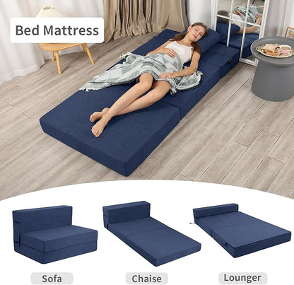 High-Density Memory Foam Folding Sofa Bed with Fluffy Pillow, Twin Size, Navy