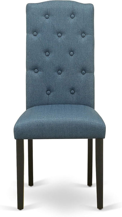 East West Furniture LGCE7-BLK-21 7 Piece Modern Dining Set Consist of a Rectangle Dining Table with Butterfly Leaf and 6 Mineral Blue Linen Fabric Upholstered Chairs, 42x84 Inch, Black