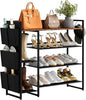 Shoe Racks Bench,Shoe Organizer with Bench for Closet- Free Standing Boot and Shoe Rack with Storage Bag for High Heels, Entryway, Hallways, Closets, Dormitory Rooms,Brown 4-Tier