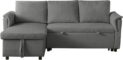 Ball & Cast Reversible Sectional Sofa Couch,L-Shape Sleeper Sofa Bed with Storage Chaise Pull Out Couch for Living Room | Hidden Storage | Pull Out Bed | Removable Backrest | Corduroy Fabric,Gray